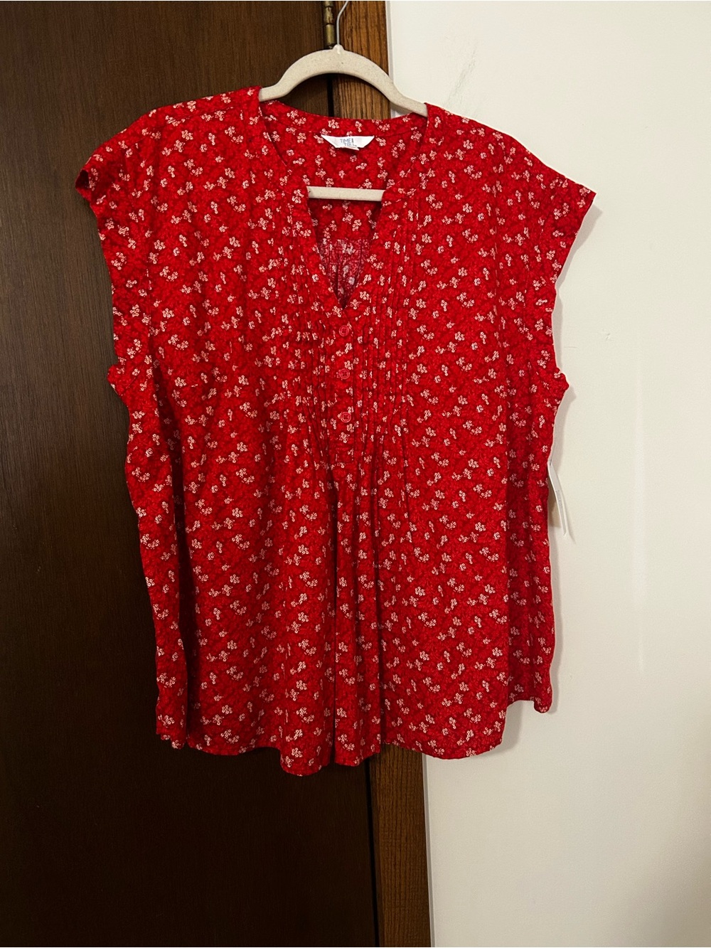 Time and Tru Red Floral Women's Blouse - Lightweight Casual Top
